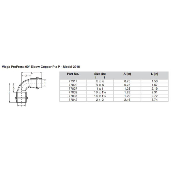 Viega ProPress 1-1/2" - 90° Copper Elbow - Double Press Connection - Smart Connect Technology - Image 2