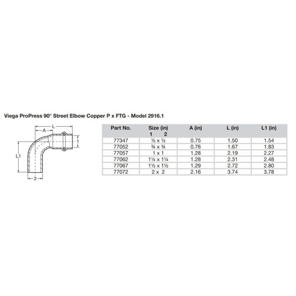 Viega ProPress 2" - 90° Copper Elbow - Street/Press Connection - Smart Connect Technology - Image 2