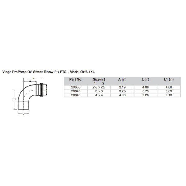 Viega ProPress 2-1/2" - 90° Copper Elbow - Street/Press Connection - Smart Connect Technology - Image 2