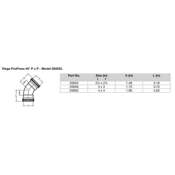 Viega ProPress 2-1/2" - 45° Copper Elbow - Double Press Connection - Smart Connect Technology - Image 2