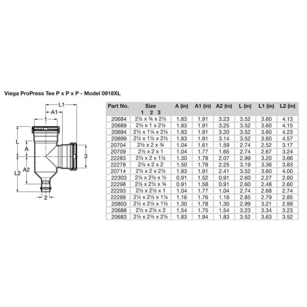 Viega ProPress 2-1/2" Copper Tee - Triple Press Connection - Smart Connect Technology - Image 2