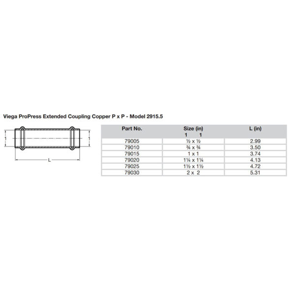 Viega ProPress 1-1/2" Extended Coupling w/o Stop - Double Press Connection - Smart Connect Technology - Image 2