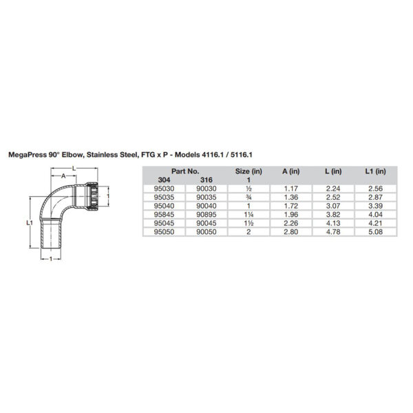 Viega MegaPress 3/4" 90° Stainless Steel 304 Elbow Street - Press Connection - Smart Connect Technology - Image 2