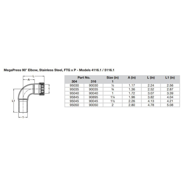 Viega MegaPress 1-1/2" 90° Stainless Steel 304 Elbow Street - Press Connection - Smart Connect Technology - Image 2