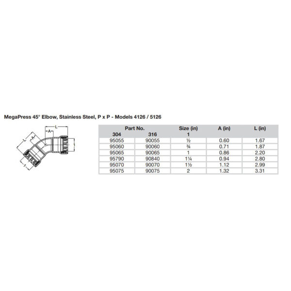 Viega MegaPress 3/4" 45° Stainless Steel 304 Elbow - Double Press Connection - Smart Connect Technology - Image 2
