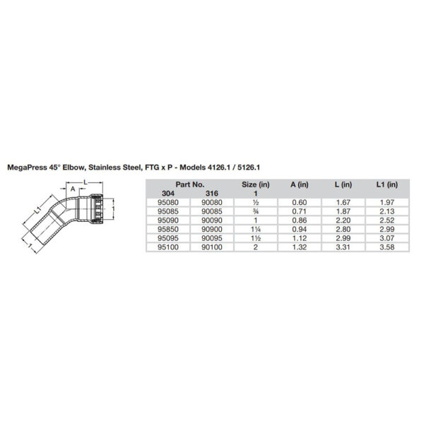 Viega MegaPress 3/4" 45° Stainless Steel 304 Elbow Street - Press Connection - Smart Connect Technology - Image 2