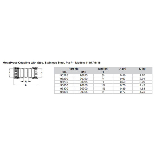 Viega MegaPress 1/2" Stainless Steel 304 Coupling w/Stop - Double Press Connection - Smart Connect Technology - Image 2