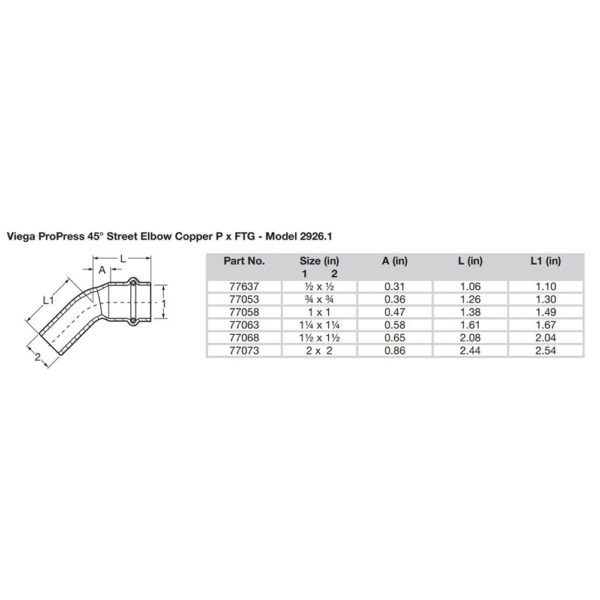 Viega ProPress 1-1/2" - 45° Copper Elbow - Street/Press Connection - Smart Connect Technology - Image 2