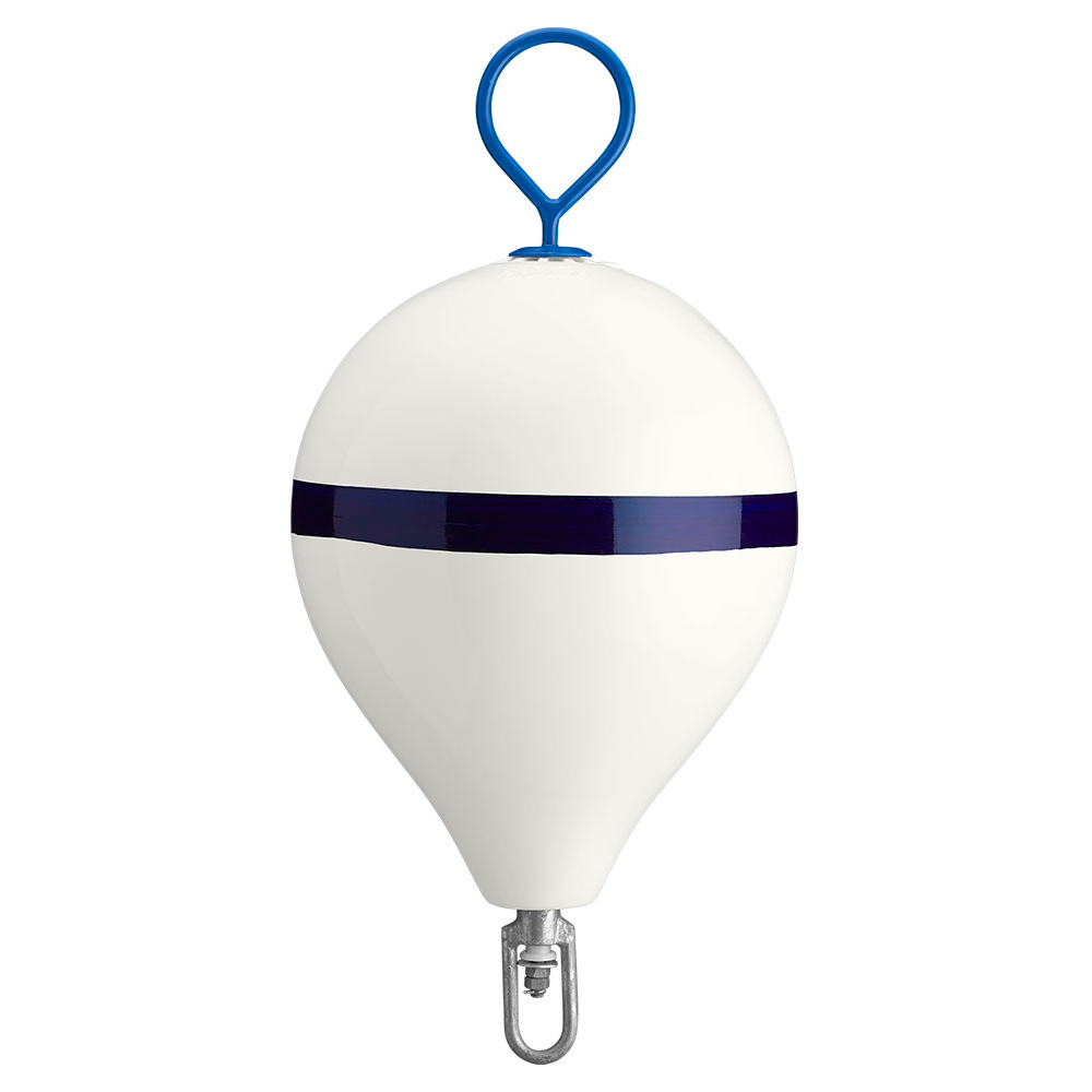 Polyform 17" CM Mooring Buoy w/Galvanized Iron - White Blue Stripe - Image 2