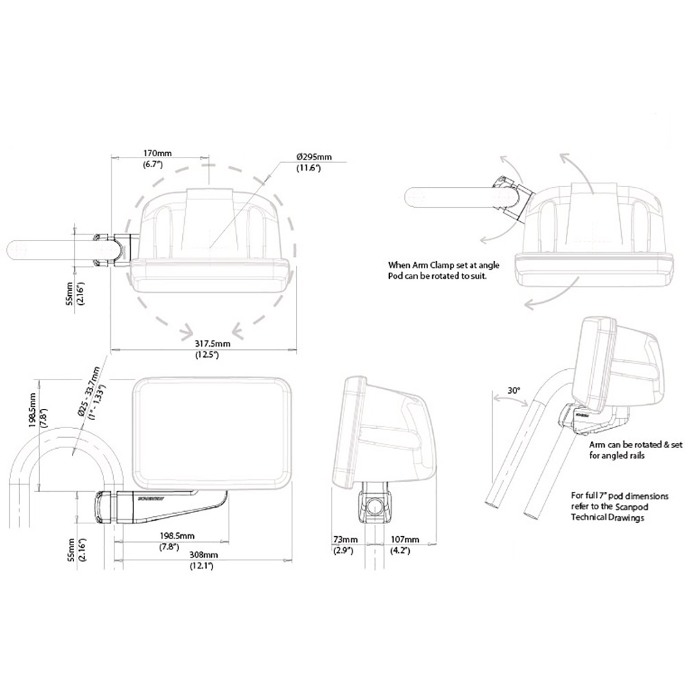 Scanstrut Scanpod 7" Instrument Pod - Uncut - Arm Mounted Fits 1" - 1.3" Rails - Image 4
