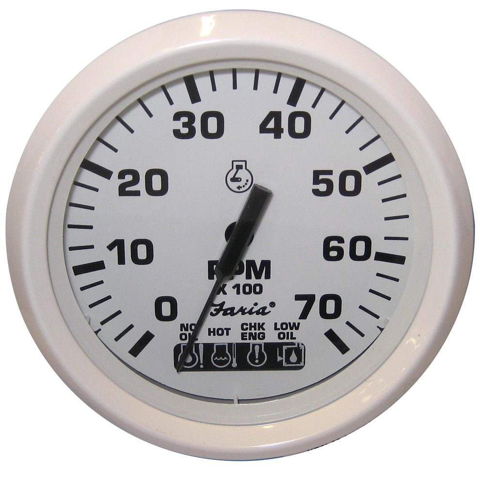 Faria Dress White 4" Tachometer w/Systemcheck Indicator - 7000 RPM (Gas) (Johnson / Evinrude Outboard) - Image 2