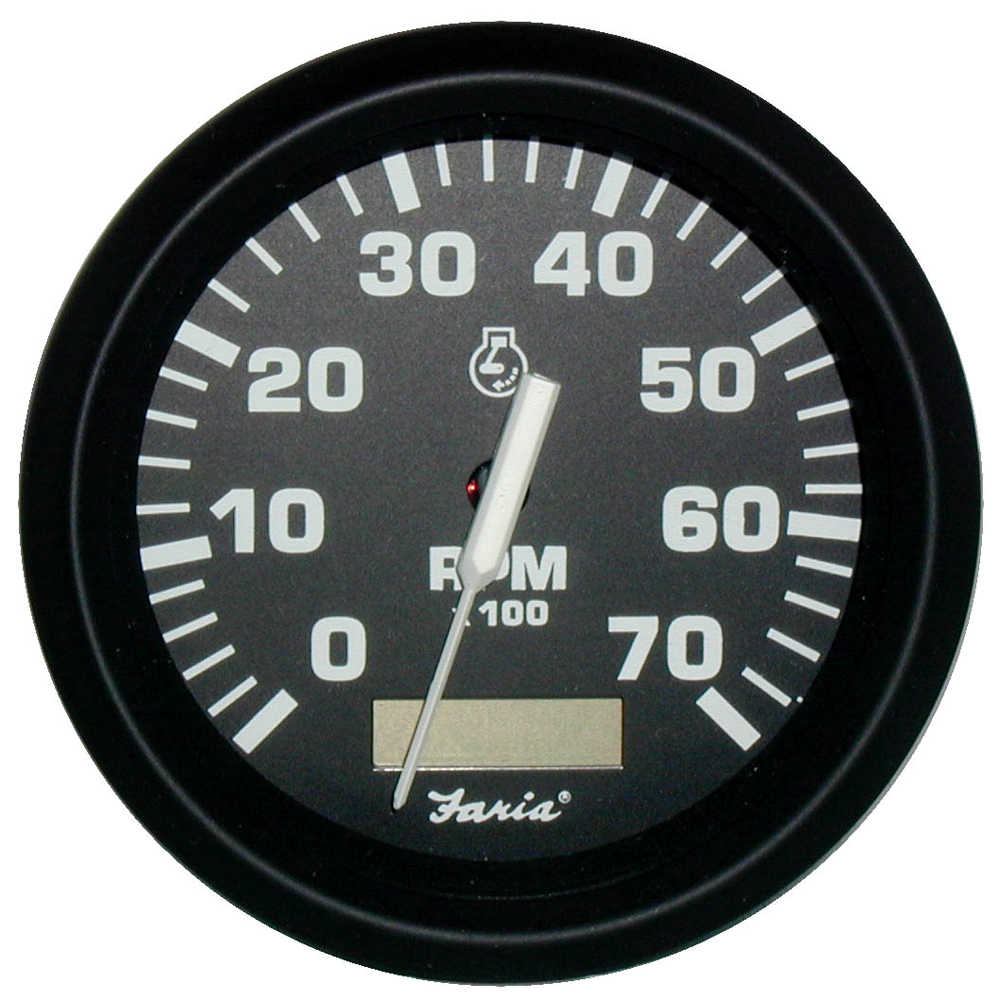 Faria Euro Black 4" Tachometer w/Hourmeter - 7,000 RPM (Gas - Outboard) - Image 2