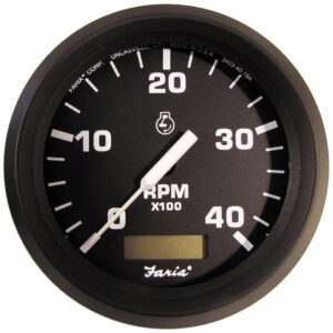 Alternative view of Faria Euro Black 4" Tachometer w/Hourmeter (4000 RPM) (Diesel)(Mech. Takeoff & Var. Ratio Alt.)