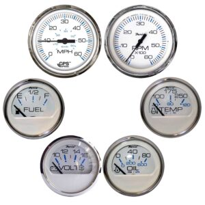 Alternative view of Faria Chesapeake White w/Stainless Steel Bezel Boxed Set of 6 - Speed, Tach, Fuel Level, Voltmeter, Water Temperature & Oil PSI - Inboard Motors