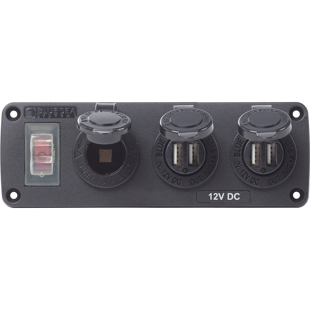 Blue Sea 4365 Water Resistant USB Accessory Panel - 15A Circuit Breaker, 12V Socket, 2x 2.1A Dual USB Chargers - Image 2