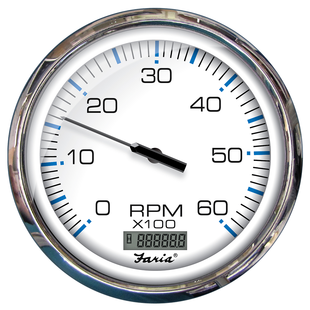 Faria Chesapeake White SS 5" Tachometer w/Digital Hourmeter - 6000 RPM (Gas) (Inboard) - Image 2