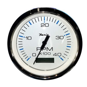 Alternative view of Faria Chesapeake White SS 4" Tachometer w/Hourmeter (4000 RPM) (Diesel) (Mech. Takeoff & Var. Ratio Alt)