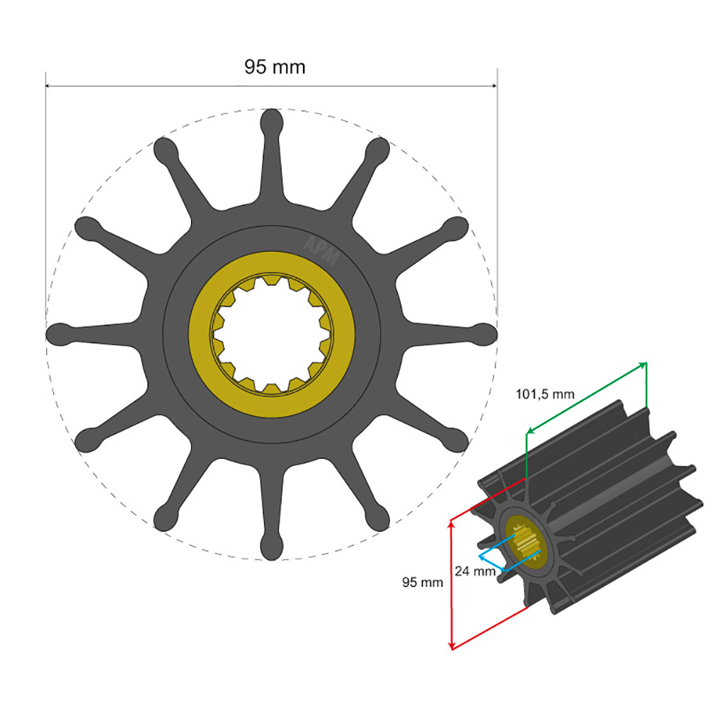 Albin Group Premium Impeller Kit 95 x 24 x 101.5mm - 12 Blade - Spline Insert - Image 4