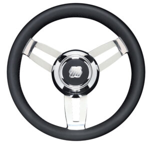 Alternative view of Uflex Morosini 13.8" Steering Wheel - Black Polyurethane w/Stainless Steel Spokes & Chrome Hub