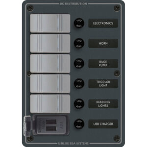 Alternative view of Blue Sea 8121 - 5 Position Contura Switch Panel w/Dual USB Chargers - 12/24V DC - Black