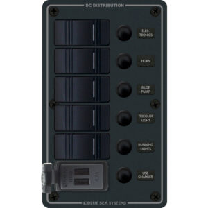 Alternative view of Blue Sea 8521 - 5 Position Contura Switch Panel w/Dual USB Chargers - 12/24V DC - Black