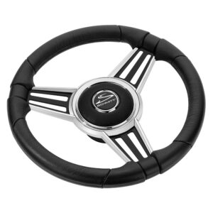 Alternative view of Schmitt Marine PU30 14" Wheel - Chrome Cap & Spoke Inserts - Black Spokes - 3/4" Tapered Shaft