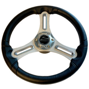 Alternative view of Schmitt Marine Torcello 14" Wheel - 03 Series - Polyurethane Wheel w/Chrome Trim & Cap - Brushed Spokes - 3/4" Tapered Shaft - Retail Packaging