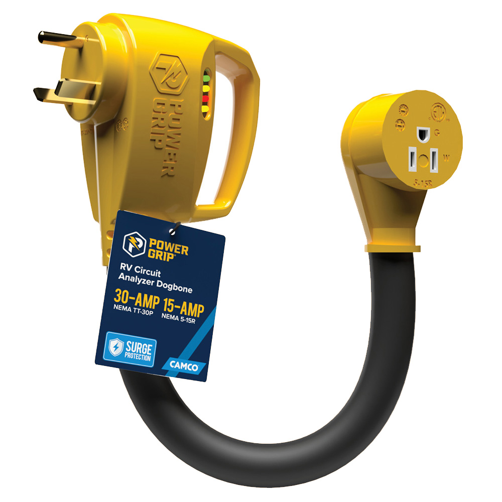 Camco Power Grip RV 12" 30Amp Circuit Analyzer Dogbone - Integrated Surge Protection - Image 2