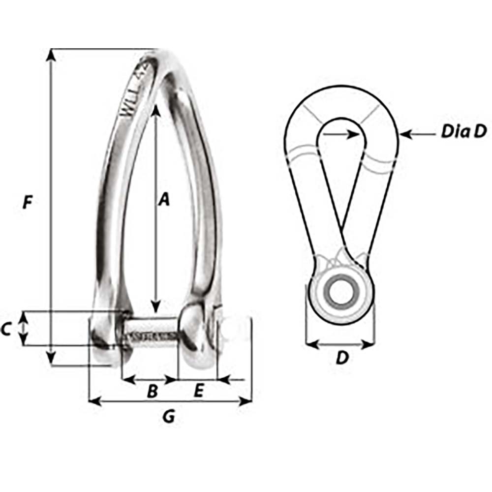 Wichard Captive Pin Twisted Shackle - Diameter 6mm - 1/4" - Image 2